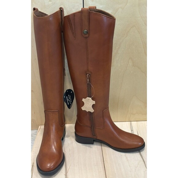 INC International Concepts Womens Fawne Leather Zip Up Riding Boots Cognac 5.5M - Picture 1 of 7
